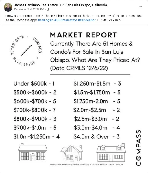 Screenshot of Facebook post with local market report