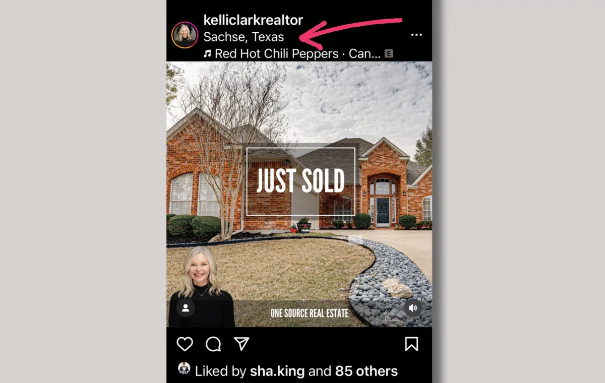 Screenshot of Instagram post with a geotag. Use these with relevant hashtags.