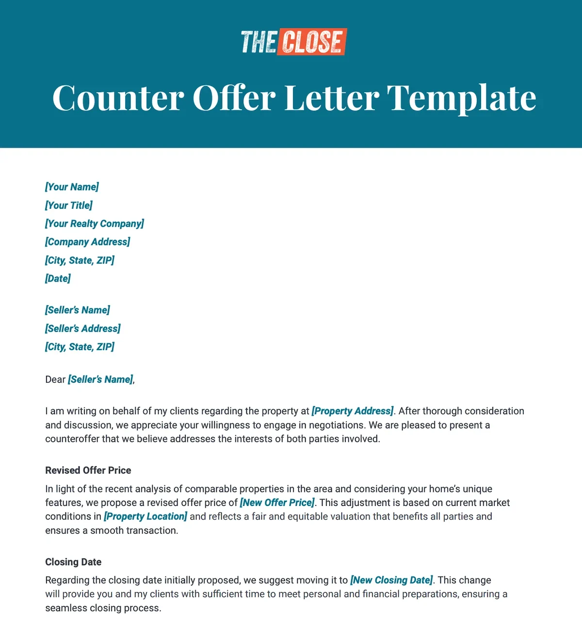 Counteroffer Letter Template