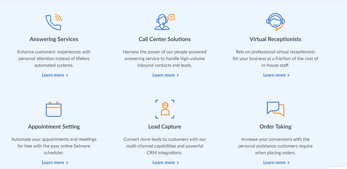 Screenshot of AnswerForce virtual services icons