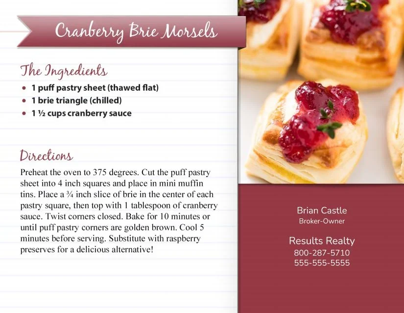 Real estate postcard featuring a recipe