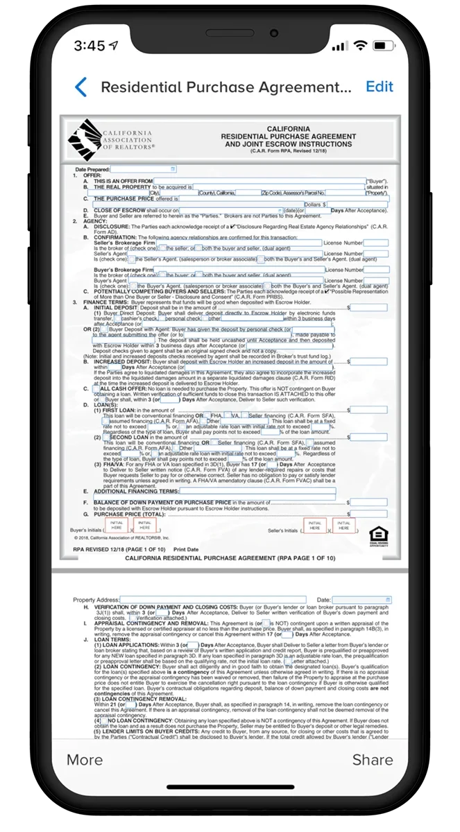 Dotloop's edit contracts feature