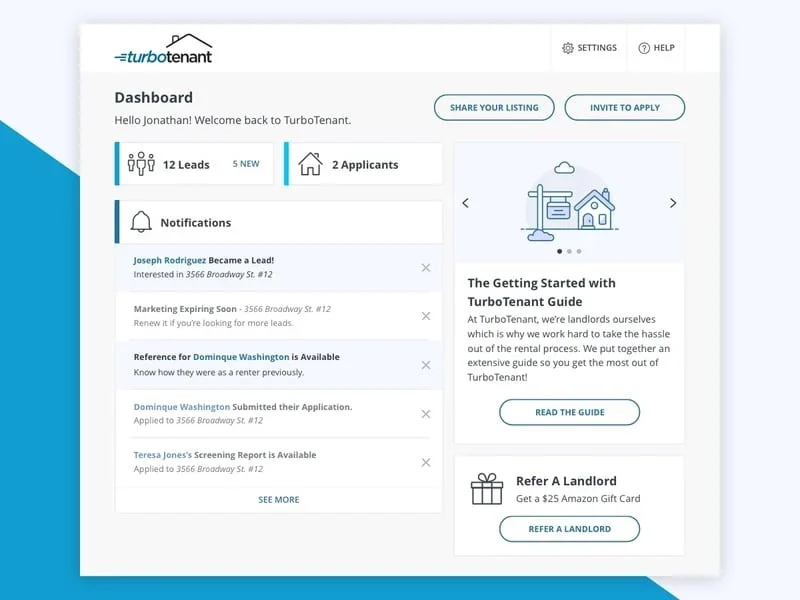 TurboTenant dashboard sample.