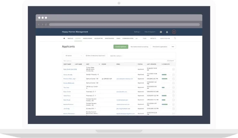 Image of Buildium applicant dashboard on computer screen.