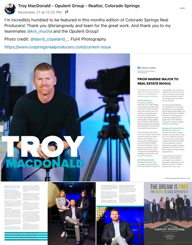 Screenshot of real estate agent magazine feature