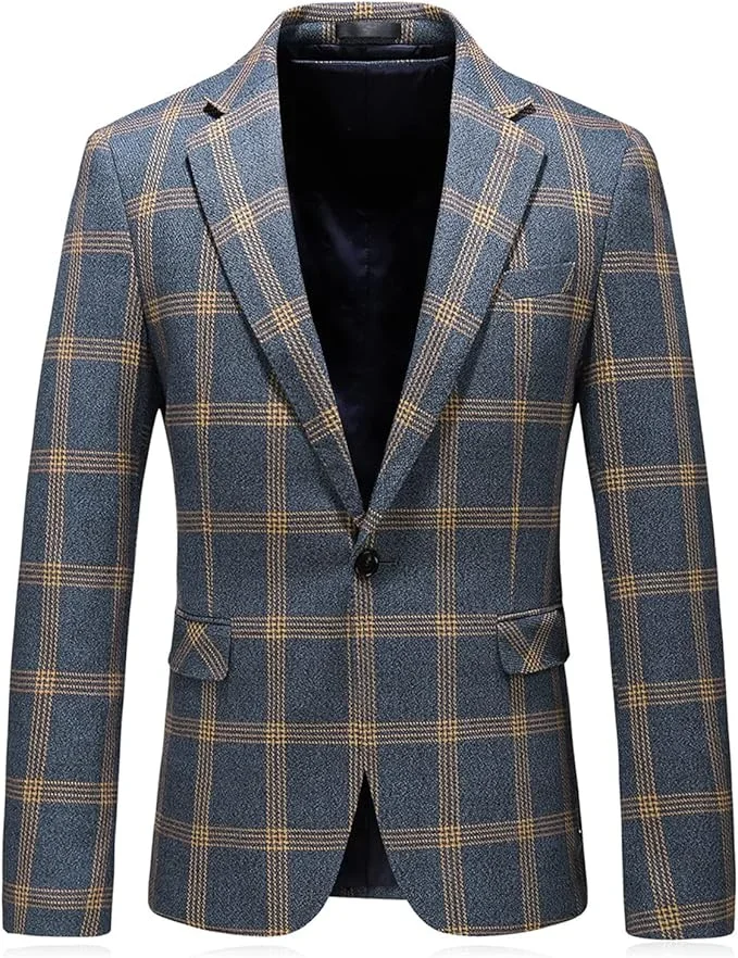 A yellow and blue checkered blazer for men.