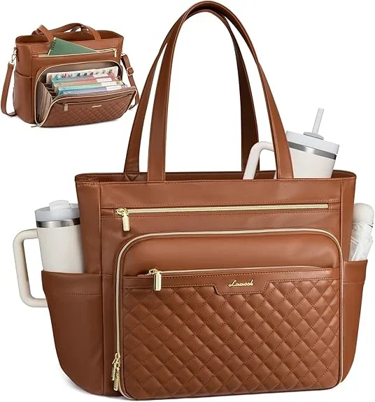A brown laptop with multiple items within it.