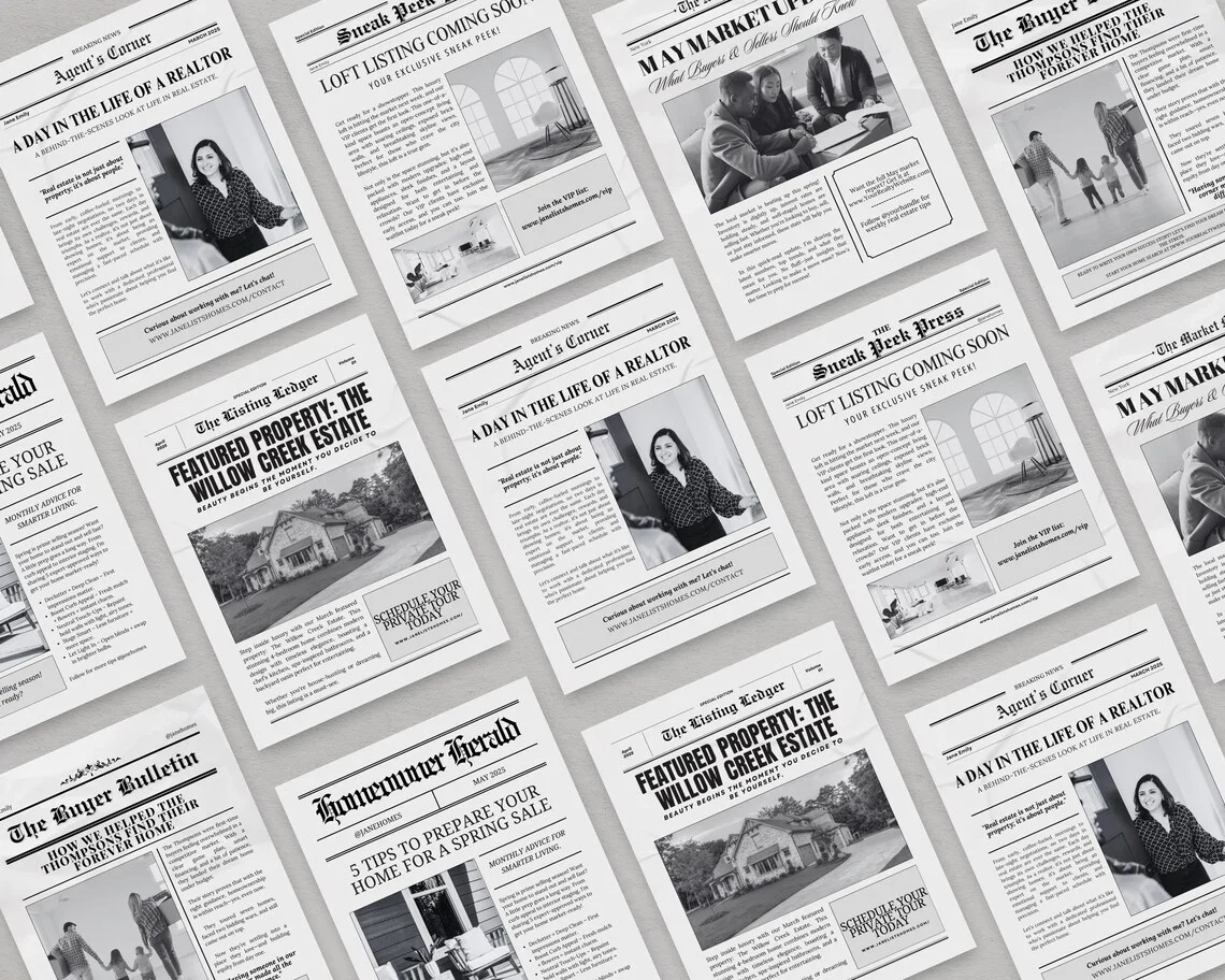 Newspaper-style real estate brochure.