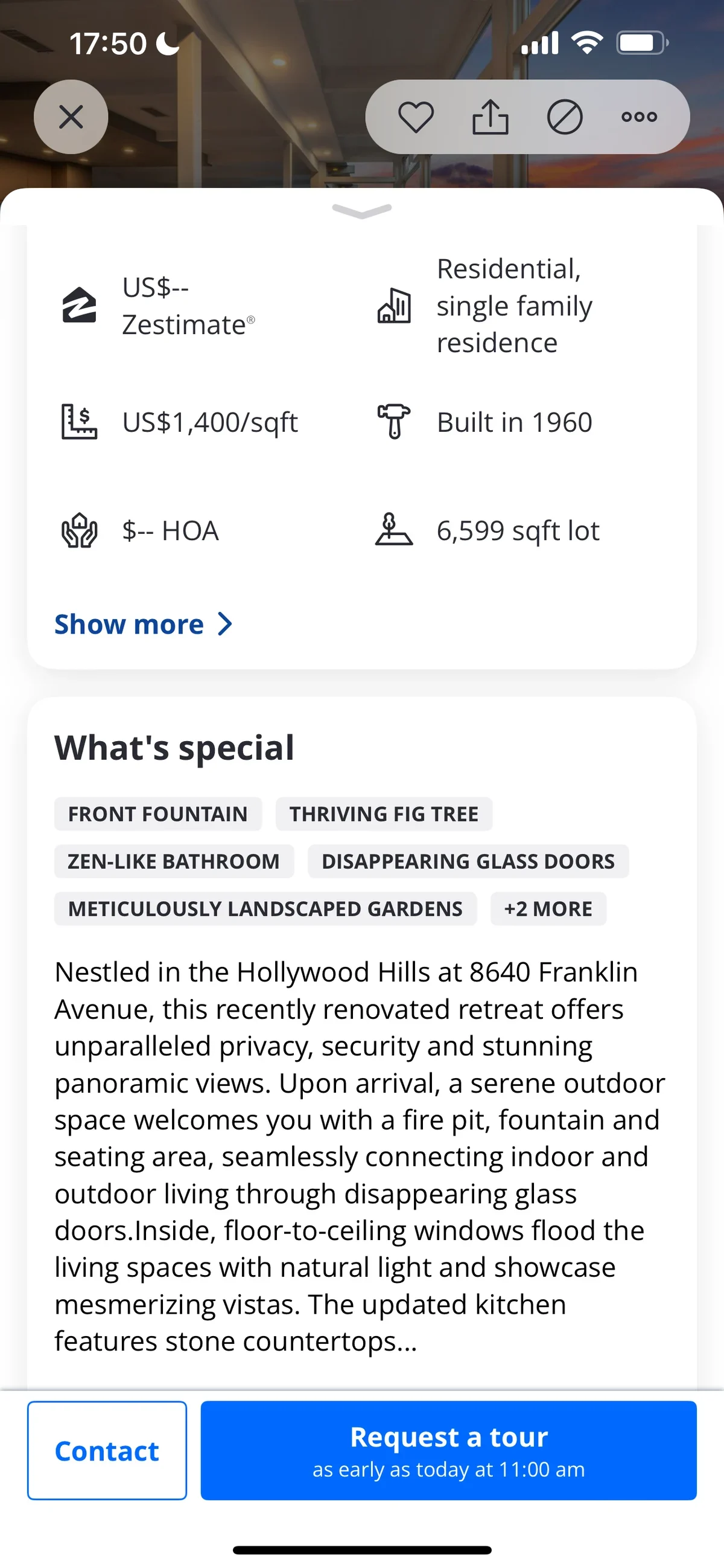 Screenshot of a property listing description example on Zillow mobile