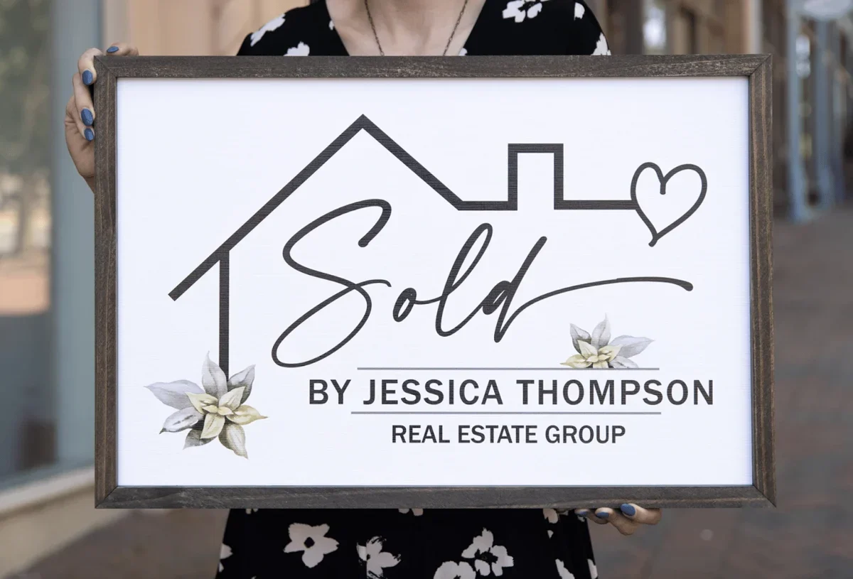 Stencil real estate sign with 'Sold' label