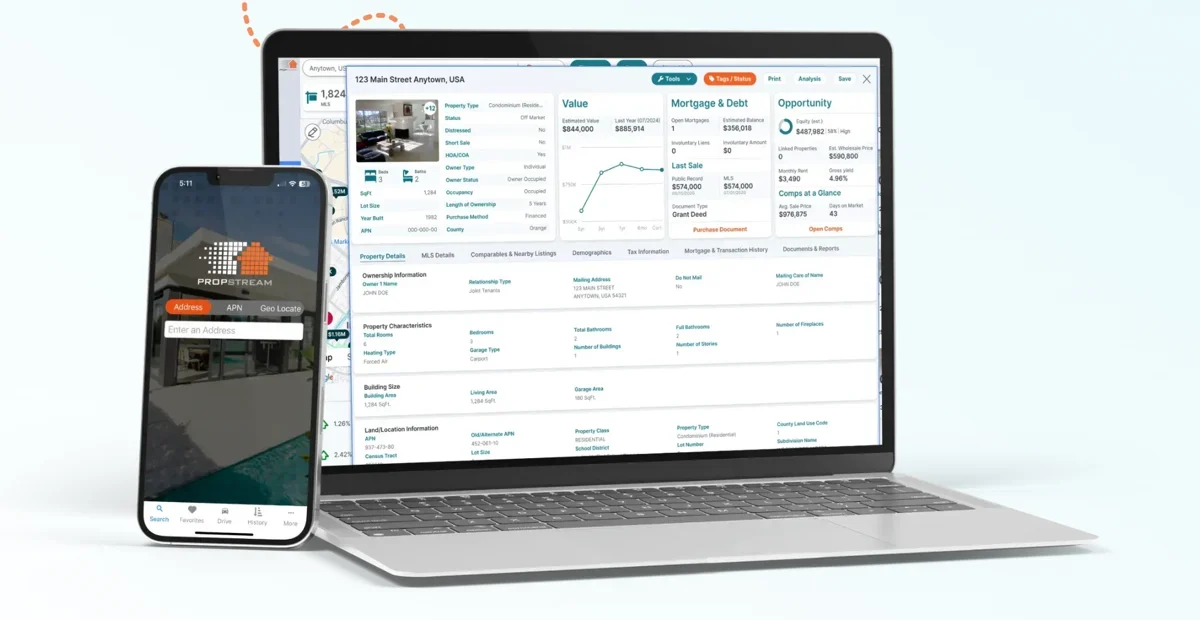 PropStream interface on web and mobile.