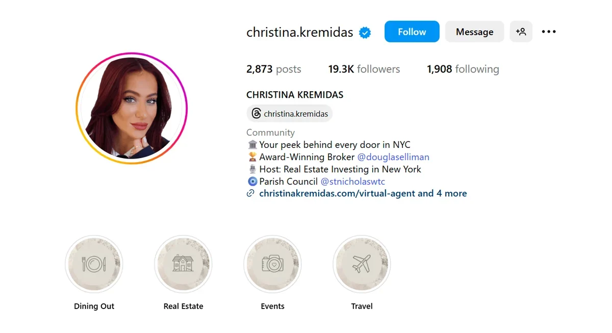 Christina Kremidas' Instagram bio