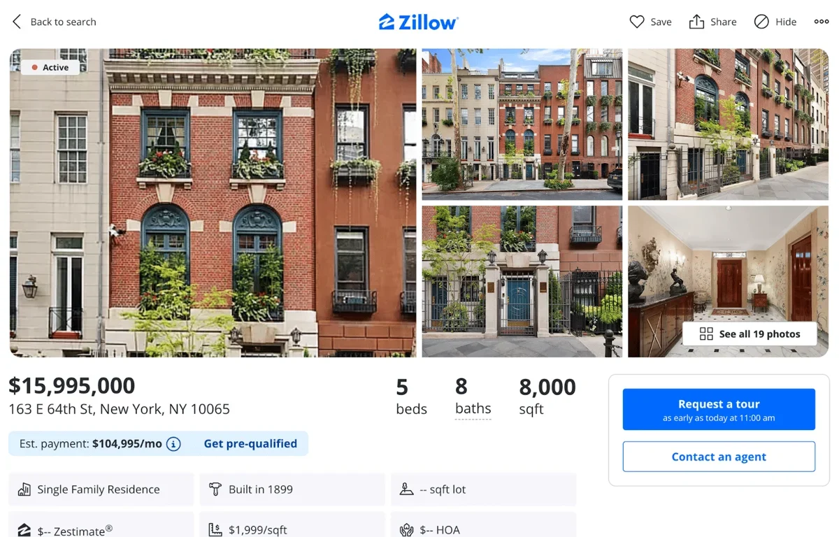 Screenshot of Zillow active property listing