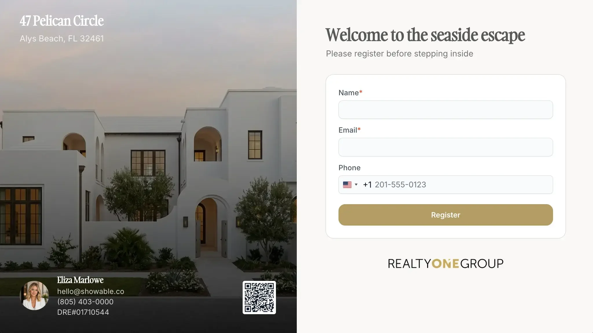 An open house sign-in sheet with a home to the left and the sign-in questions to the right.